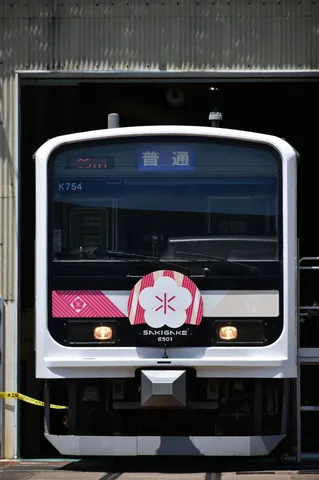 春を待つ、梅の花の電車