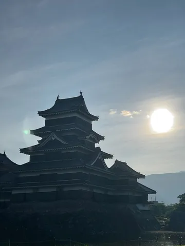 夕陽と重ねる五重の城