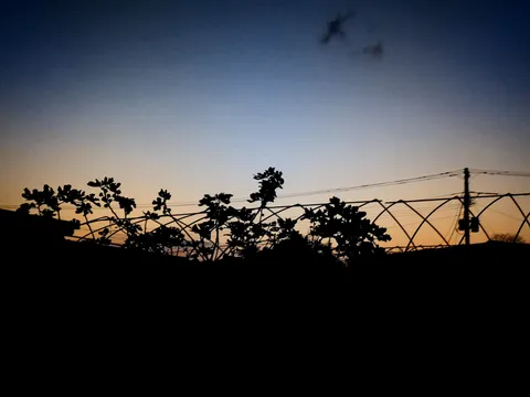 夕暮れ、人工的な風景のシルエット