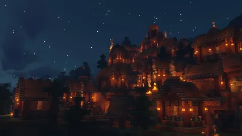 星降る夜のファンタジー集落