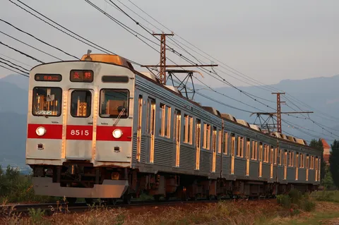 黄金色の車窓が輝く列車