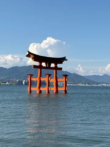 海と鳥居の静かな夏景色