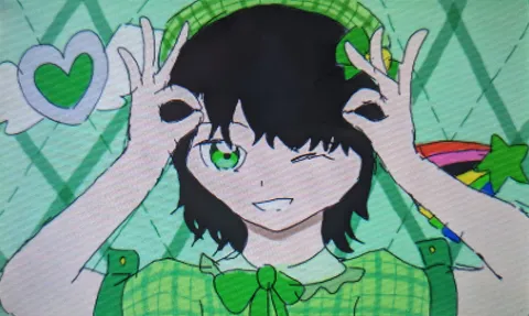 緑のハートとウィンクの笑顔