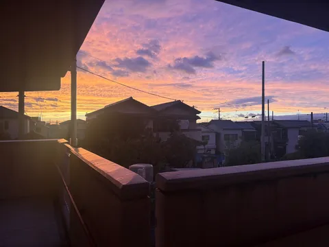 夕景と屋根の影絵