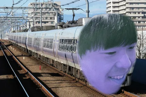 線路を往くインパクトある顔