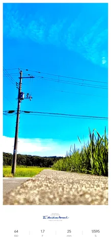電線と青空、夏の道