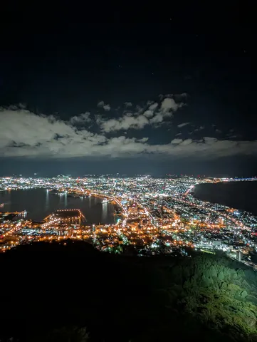 眼下に広がる、光と闇の都市風景