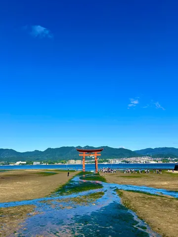 水鏡に映る朱色の大鳥居