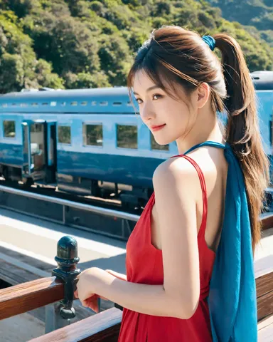 青い車窓と赤い一瞬