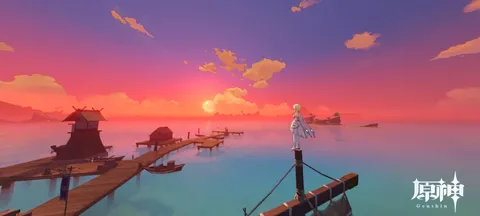 鮮やかな夕景に佇む旅人