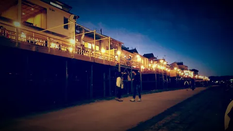 夜の風情、川沿いの灯り