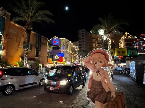 夜の街に溶け込む二次元の旅人