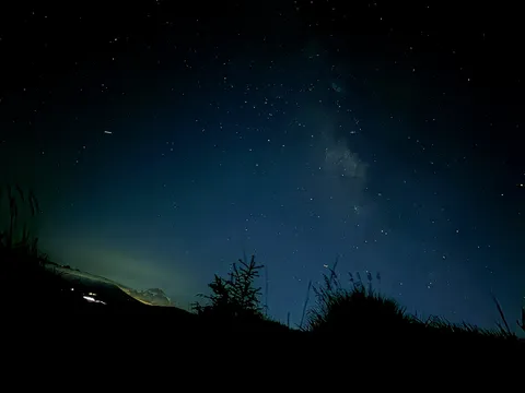 夜空と草原の静かな瞬間