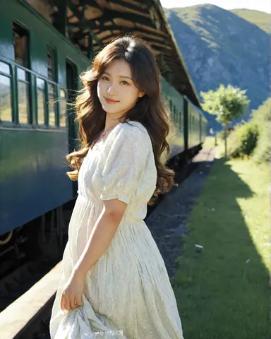 緑の列車と揺れる風景