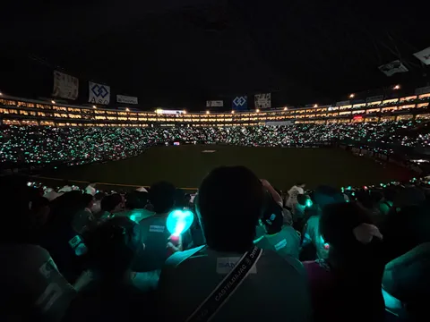 夜空のスタジアムに光の海