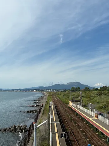 海沿いの線路と駅