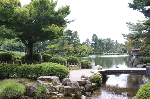 水辺の静かな庭園風景