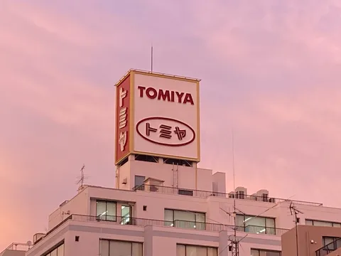 ピンクの空に映えるトミヤ