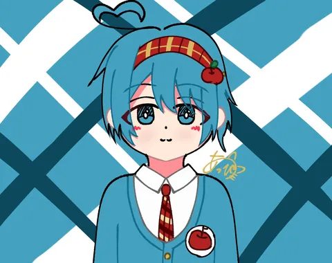 青髪とチェリーの一枚