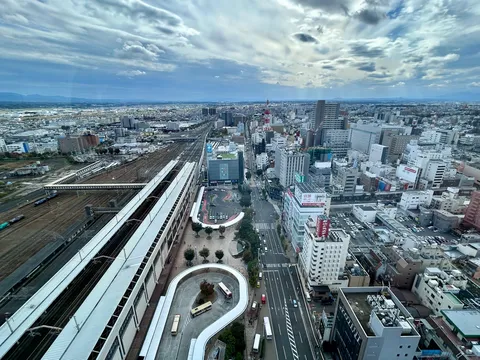 鉄道駅と広がる都市の景観