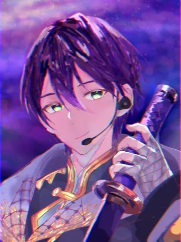 紫夜に剣を構える青年