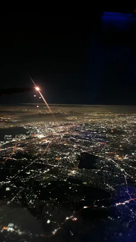 翼越しに広がる夜の街灯