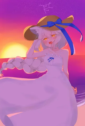 夕暮れに輝く、夏装いの少女