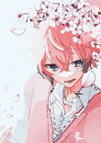 桜と切ない表情の少年