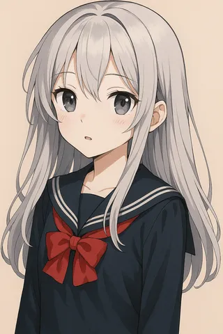 セーラー服と赤いリボンの少女