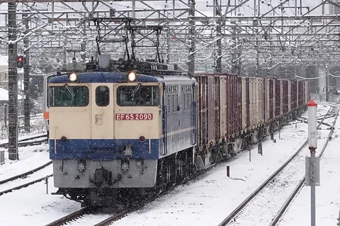 冬の鉄路を往く貨物列車