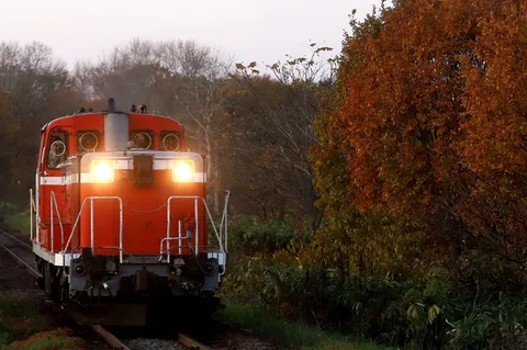 晩秋、紅葉と列車