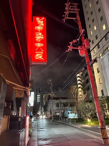 赤いネオンが夜を照らす路地