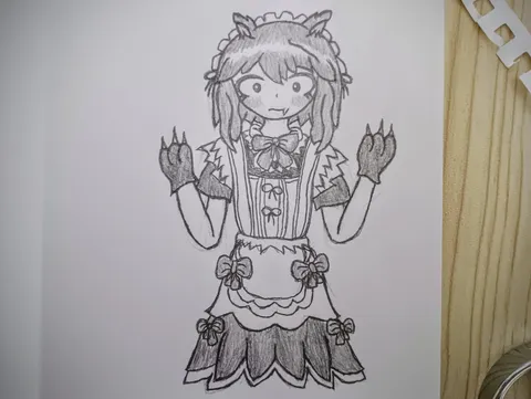 黒猫メイドの魅力的なポーズ