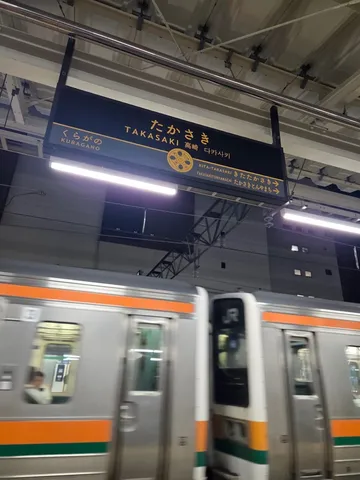 電車と駅名標の交差点