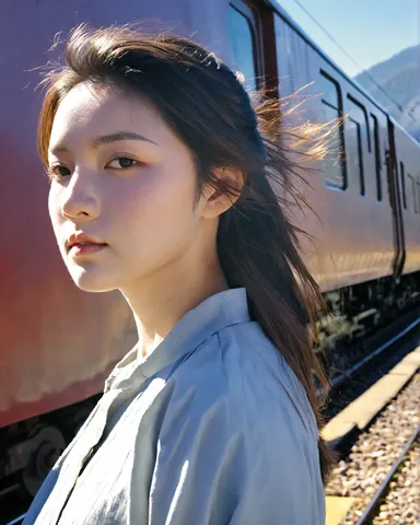 列車と風に揺れる影
