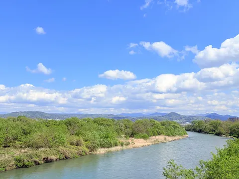 青空と川、そして脇役の木々たち