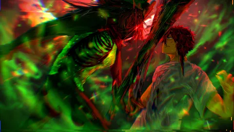 緑の残像と赤い閃光
