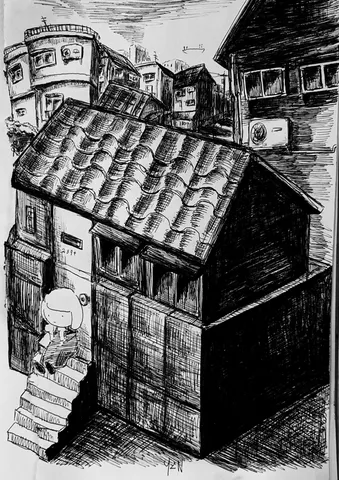 雨上がりの路地裏、少女の静かな時間