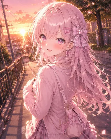 夕焼け街、ピンクが振り返った！