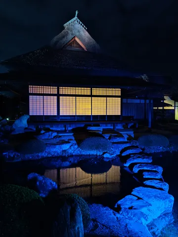 幻想的な夜の日本庭園
