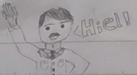 手を挙げる線描の一瞬