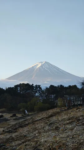雪帽子をかぶる富士の午後