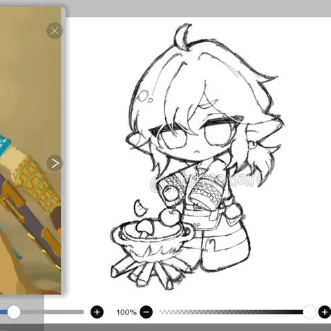 落書き風のちびキャラが調理中？