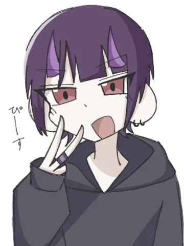 ピースサインのパープルヘア