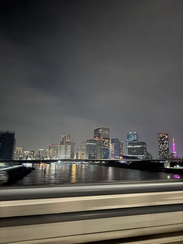 都会の夜景と水辺の光のコントラスト