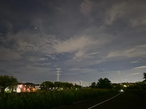 夜空と街灯の静かな道