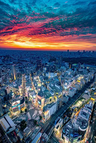 燃える空と光る街