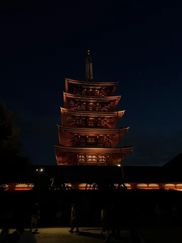 夜を染める五重塔の灯り