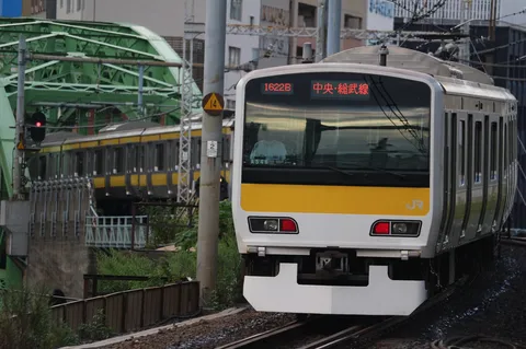 都市を駆け抜ける黄色い電車