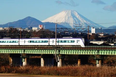 富士を望む鉄路の情景